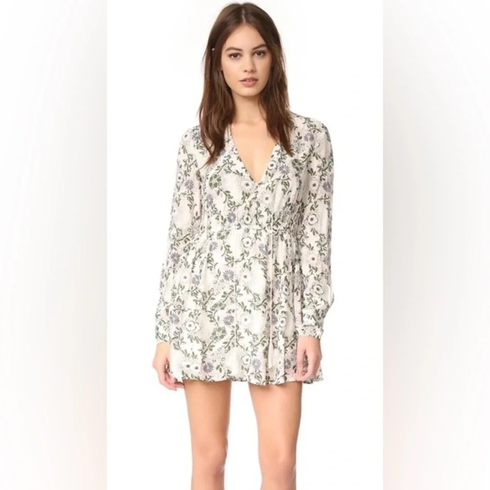 FREE PEOPLE Stealing Fire Mini Dress In Ivory Green Combo floral boho Sz Small
